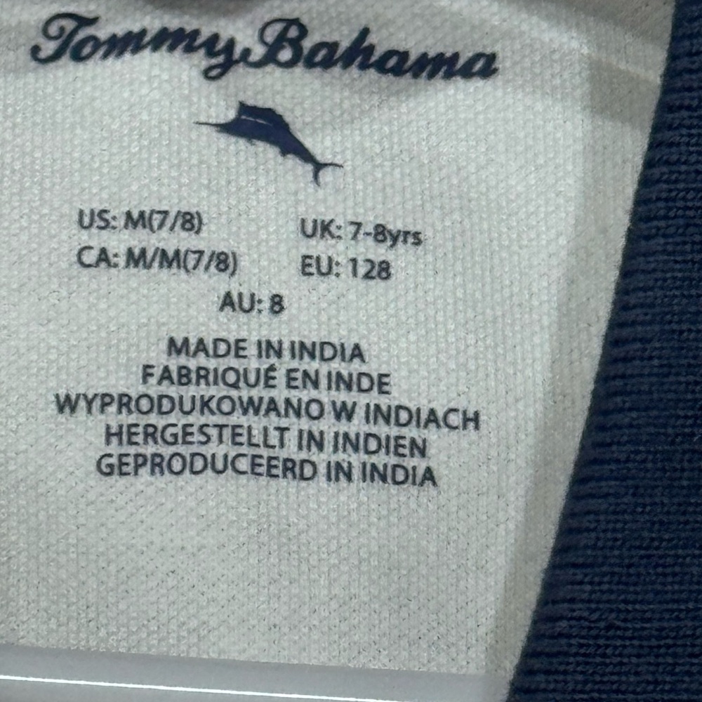 Tommy Bahama Kids Polo in White with Navy Accents - Picture 3 of 3